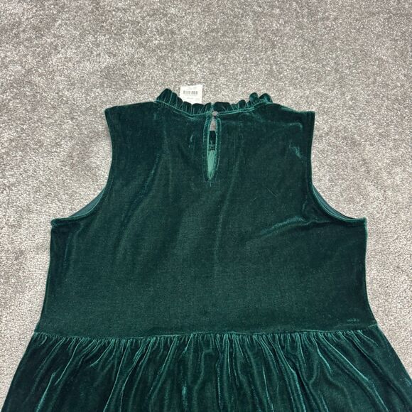 J.Crew Factory Velvet Sleeveless Tiered Midi Dress Women 8 Green Ruffle Neck NWT - Picture 4 of 15